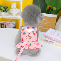 HKM-0300477 Fruit-Themed Dog Skirt with Leash ¨C Cotton Princess Style in Strawberry, Pineapple, and Apple