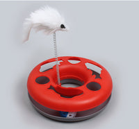 HKM-0300733 Colorful Round Cat Play Tray with Spring-Activated Mouse Toy, 23cm Diameter, Various Colors