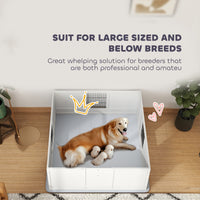 HKM-0301373 Large Dog Whelping Box with Washable Pee Pad and Adjustable Height Door, 49" x 47" x 19"