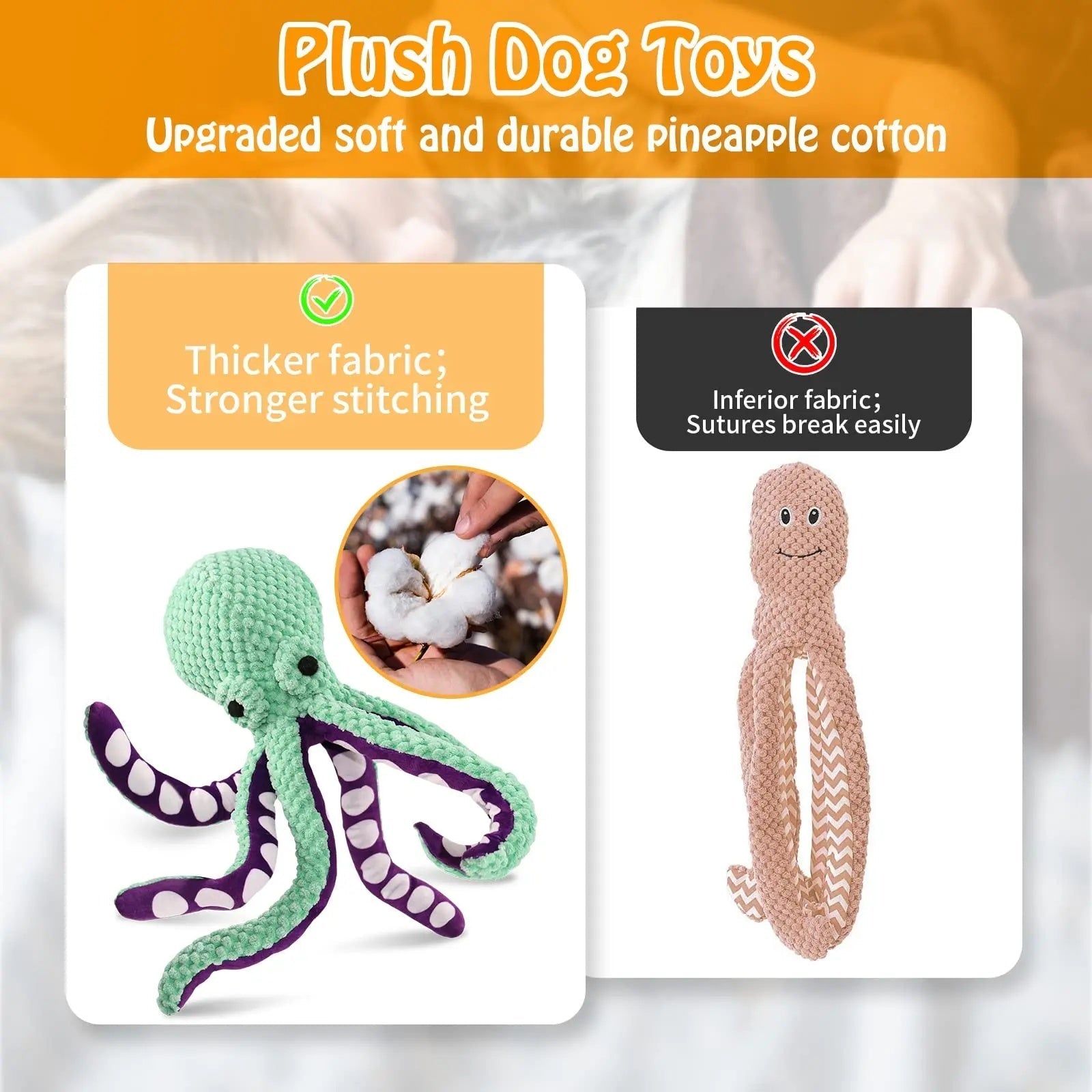 HKM-0303165 Interactive Plush Octopus Chew Toy for Dogs - Squeaky, Durable, and Ideal for Teeth Cleaning and Playtime