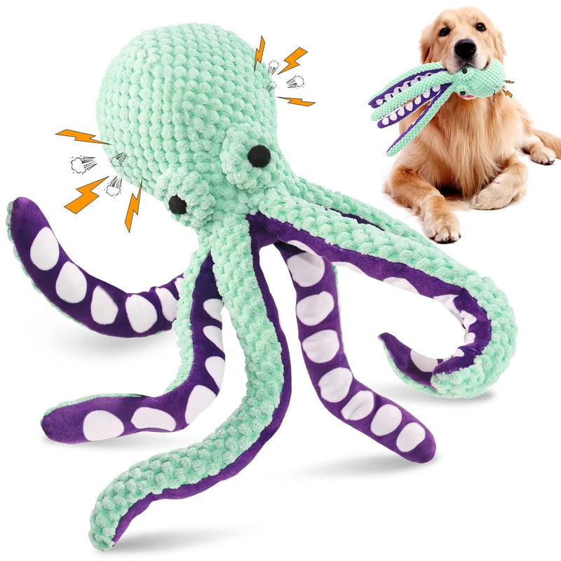 HKM-0303165 Interactive Plush Octopus Chew Toy for Dogs - Squeaky, Durable, and Ideal for Teeth Cleaning and Playtime
