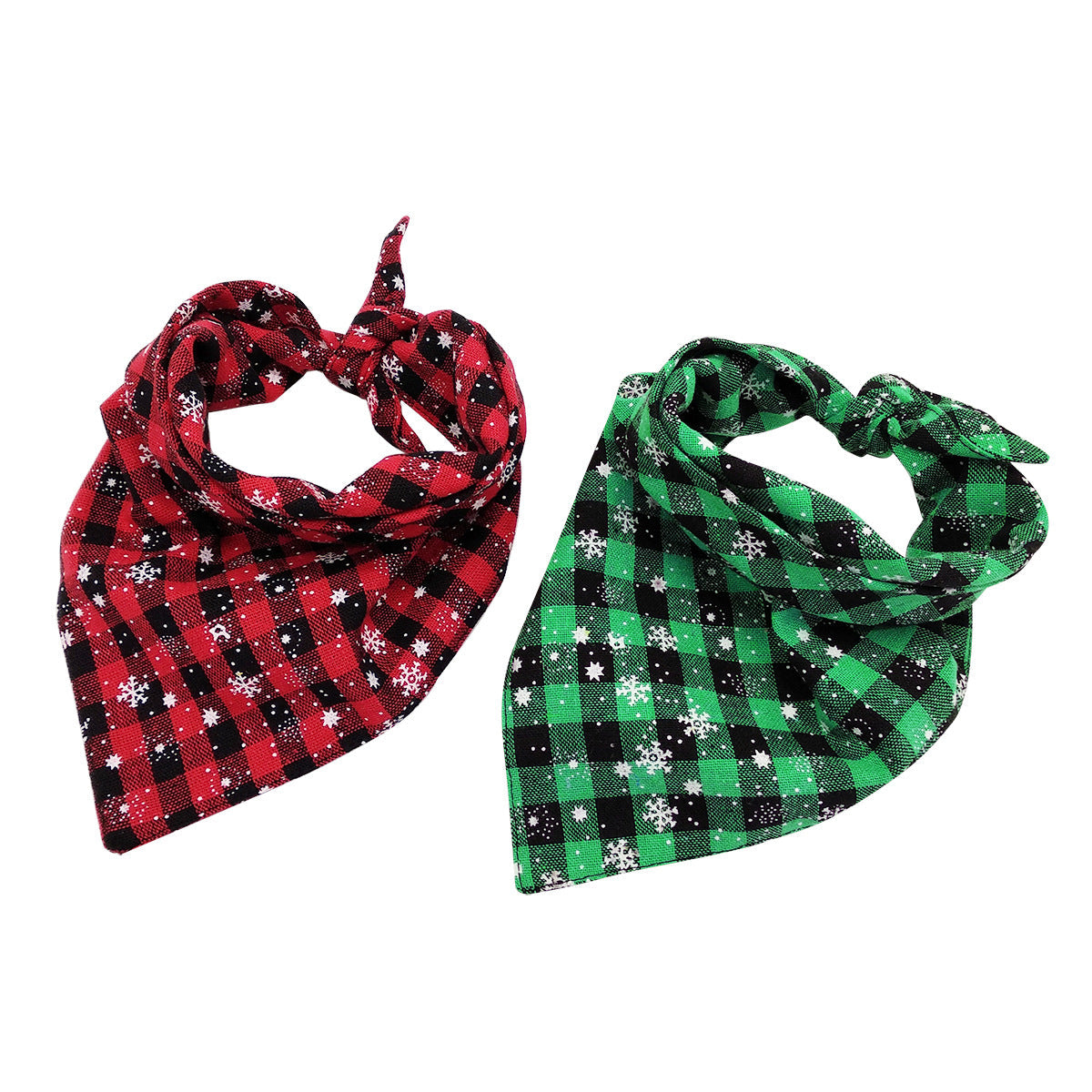 HKM-0303293 Festive Pet Triangle Towel for Dogs – Red and Green Snowflake Patterns, S & L Sizes Available