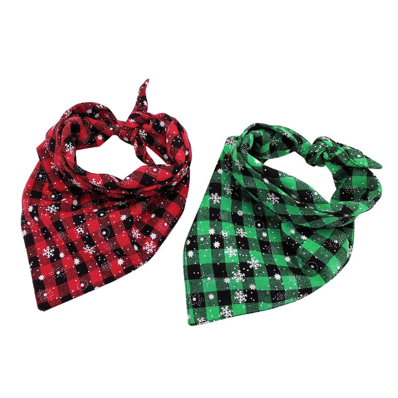 HKM-0303293 Festive Pet Triangle Towel for Dogs – Red and Green Snowflake Patterns, S & L Sizes Available