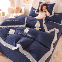 HKM-030419 Cotton Lace Bed Sheet Set - Skin-Friendly, Breathable, Four-Piece in Various Colors