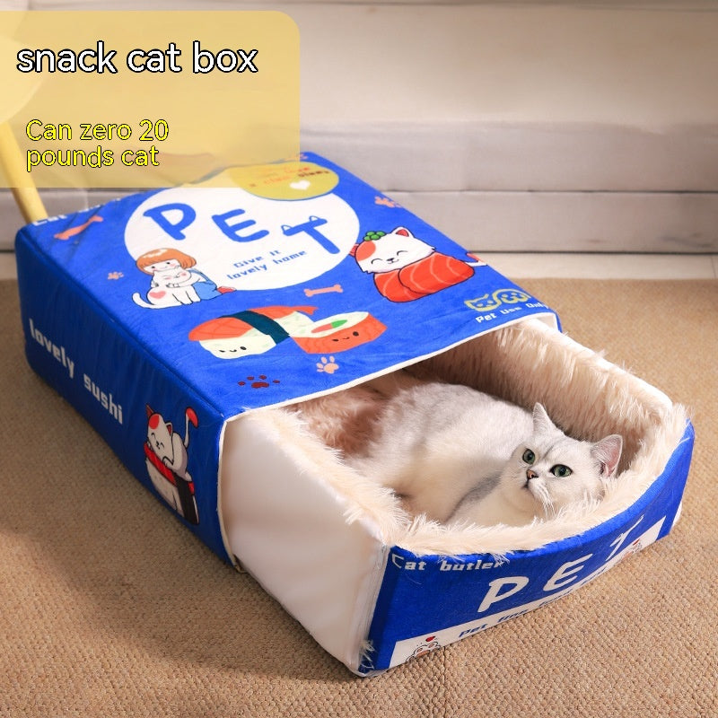 HKM-0305725 Cozy Fully Enclosed Cloth Cat Nest in Red and Blue - Available in Small and Large Sizes