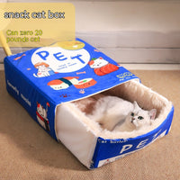 HKM-0305725 Cozy Fully Enclosed Cloth Cat Nest in Red and Blue - Available in Small and Large Sizes
