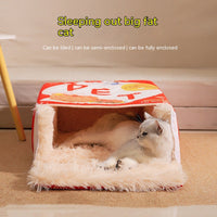 HKM-0305725 Cozy Fully Enclosed Cloth Cat Nest in Red and Blue - Available in Small and Large Sizes