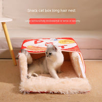 HKM-0305725 Cozy Fully Enclosed Cloth Cat Nest in Red and Blue - Available in Small and Large Sizes
