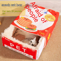 HKM-0305725 Cozy Fully Enclosed Cloth Cat Nest in Red and Blue - Available in Small and Large Sizes