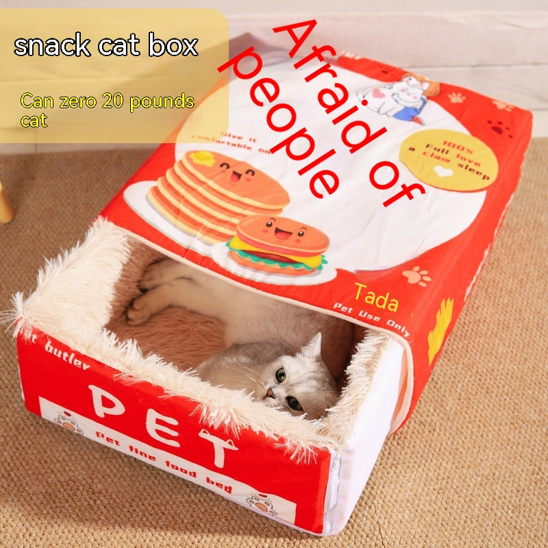 HKM-0305725 Cozy Fully Enclosed Cloth Cat Nest in Red and Blue - Available in Small and Large Sizes
