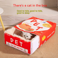 HKM-0305725 Cozy Fully Enclosed Cloth Cat Nest in Red and Blue - Available in Small and Large Sizes