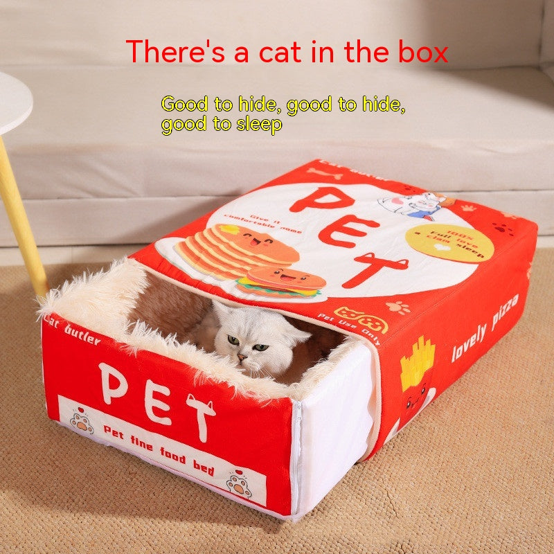 HKM-0305725 Cozy Fully Enclosed Cloth Cat Nest in Red and Blue - Available in Small and Large Sizes