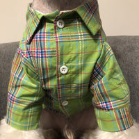 HKM-0306237 Light Blue Denim Vest & Green Plaid Shirt Set for Small to Medium Dogs and Cats