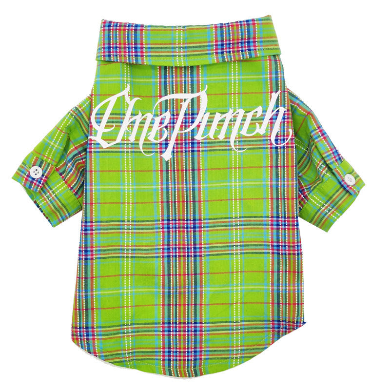 HKM-0306237 Light Blue Denim Vest & Green Plaid Shirt Set for Small to Medium Dogs and Cats