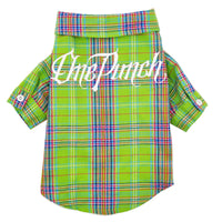 HKM-0306237 Light Blue Denim Vest & Green Plaid Shirt Set for Small to Medium Dogs and Cats