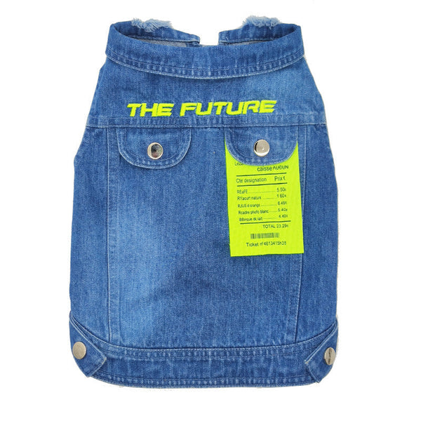 HKM-0306237 Light Blue Denim Vest & Green Plaid Shirt Set for Small to Medium Dogs and Cats