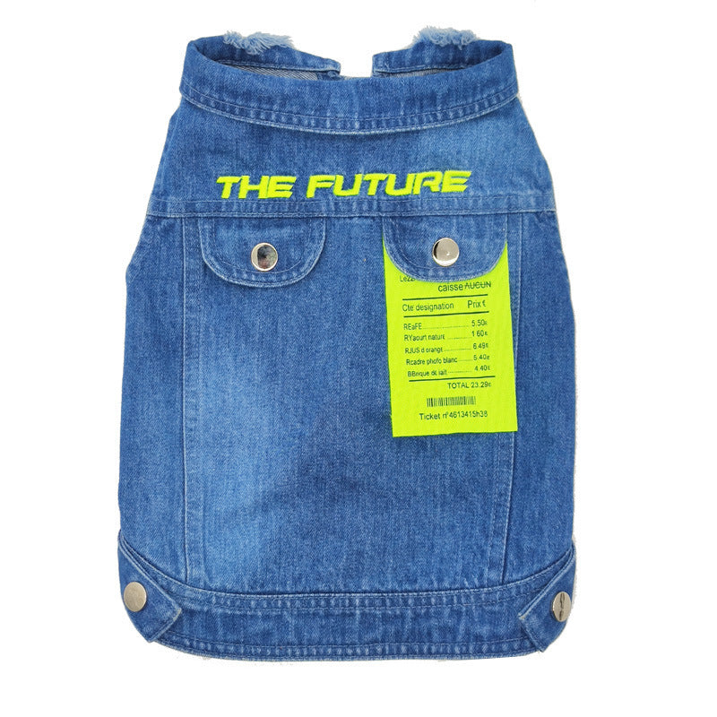 HKM-0306237 Light Blue Denim Vest & Green Plaid Shirt Set for Small to Medium Dogs and Cats