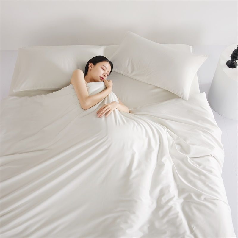 HKM-030739 Cotton Comforter Bed Set - Four-Piece White Collection with Sheet, Duvet Cover, and Pillowcases