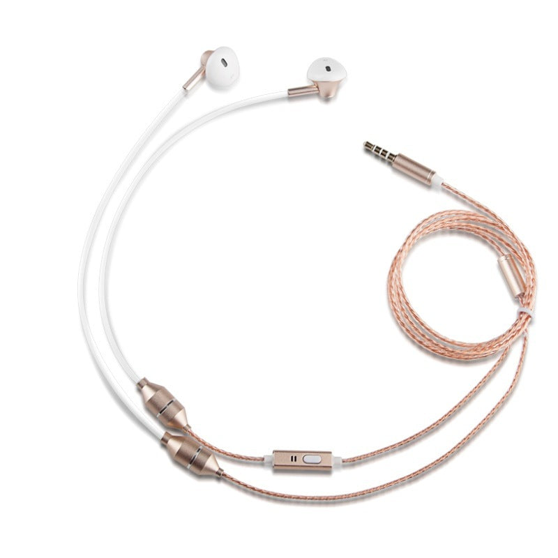 HKM-030739 Wired Earplug Headphones with Microphone and Radiation-Proof Air Duct – Rose Gold and Local Gold Options