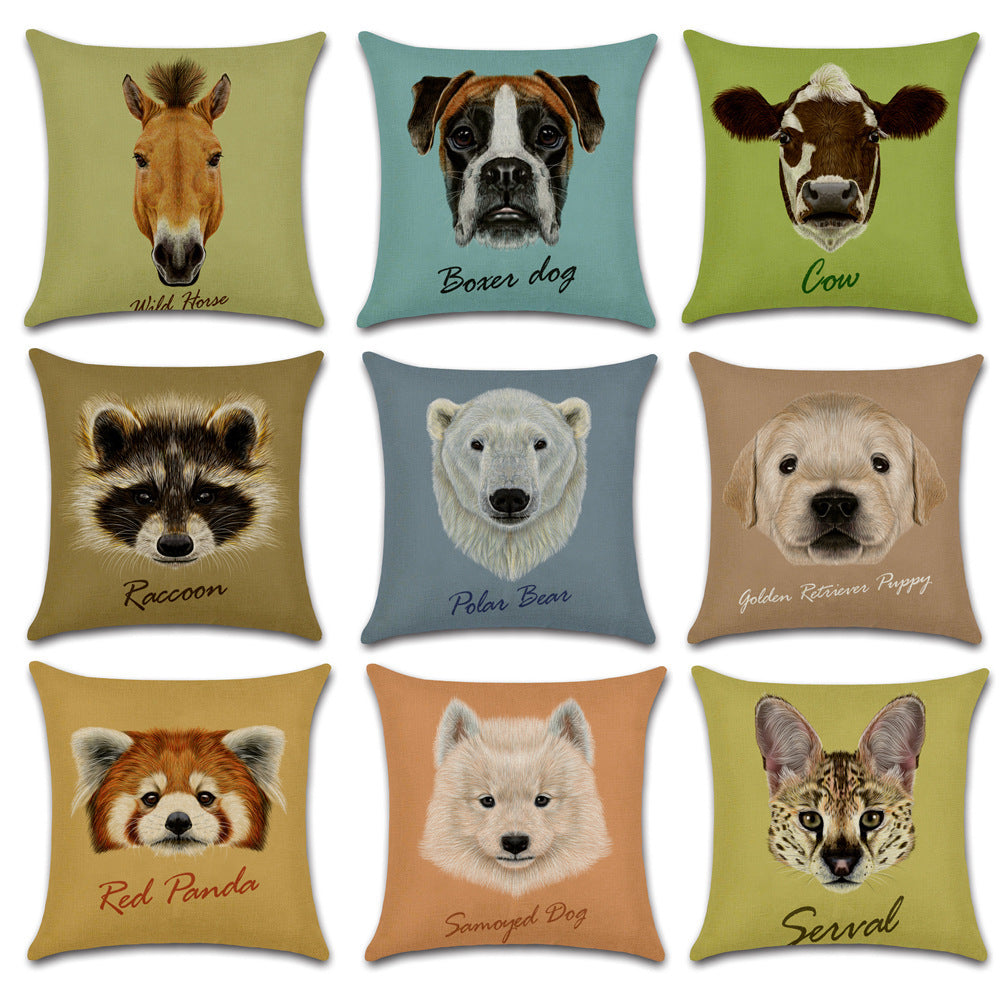 HKM-030803 Animal Head Linen Throw Pillow Cover – 45x45cm Northern European Style, Single-Sided Print