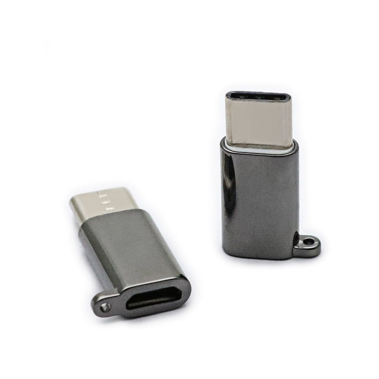 HKM-030803 Universal Type-C to Micro USB Adapter for Android Devices, Nickel Plated, Black
