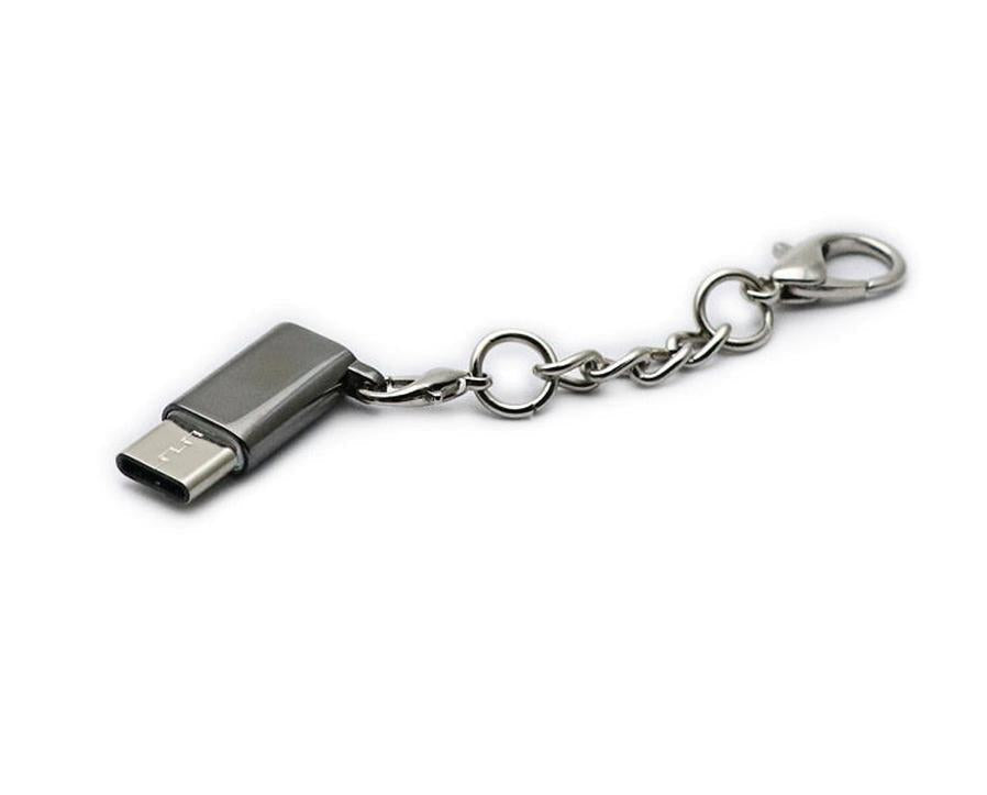HKM-030803 Universal Type-C to Micro USB Adapter for Android Devices, Nickel Plated, Black