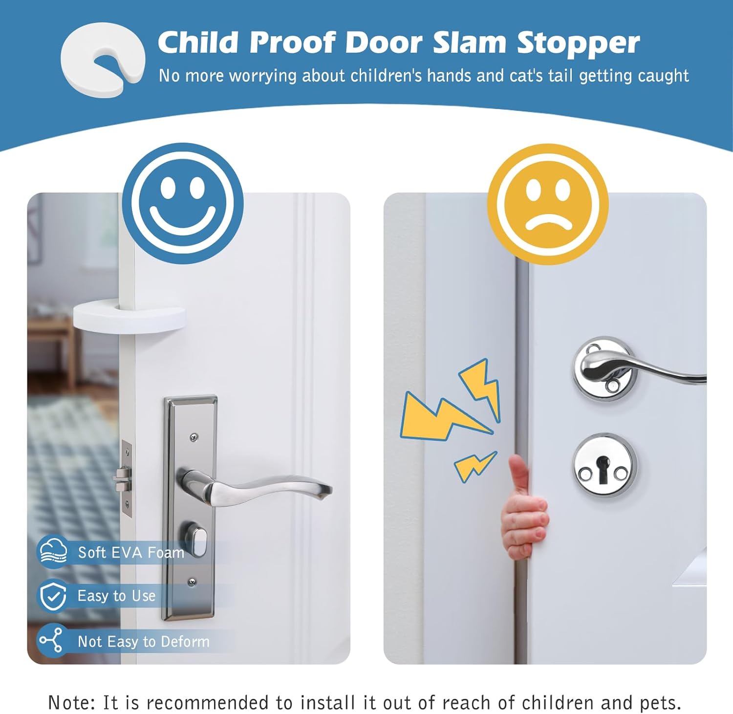 HKM-0308925 Adjustable Cat Door Latch with Door Stopper – Pet Safe Foam Guard for Cats, Child & Dog Proof, Easy Install