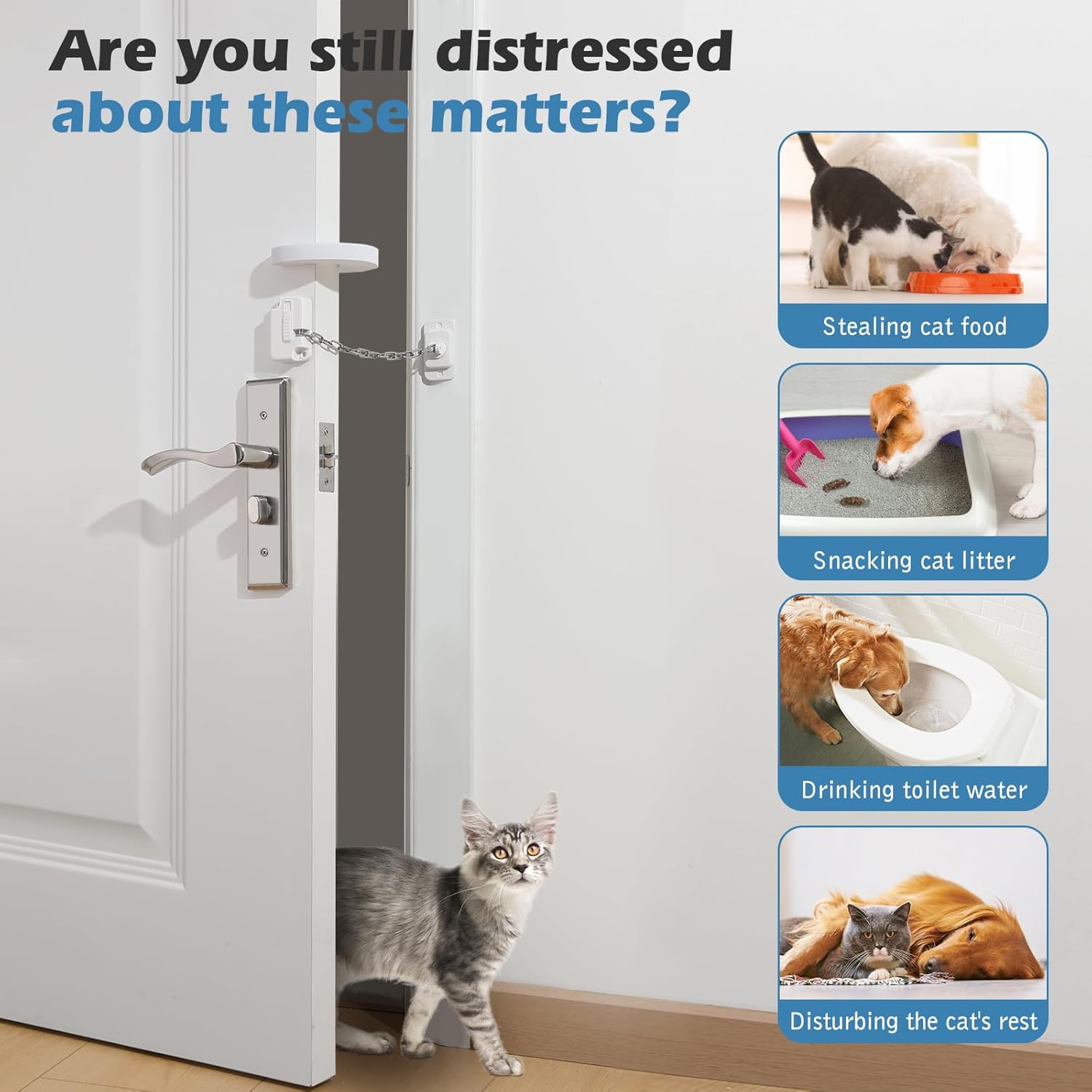 HKM-0308925 Adjustable Cat Door Latch with Door Stopper – Pet Safe Foam Guard for Cats, Child & Dog Proof, Easy Install