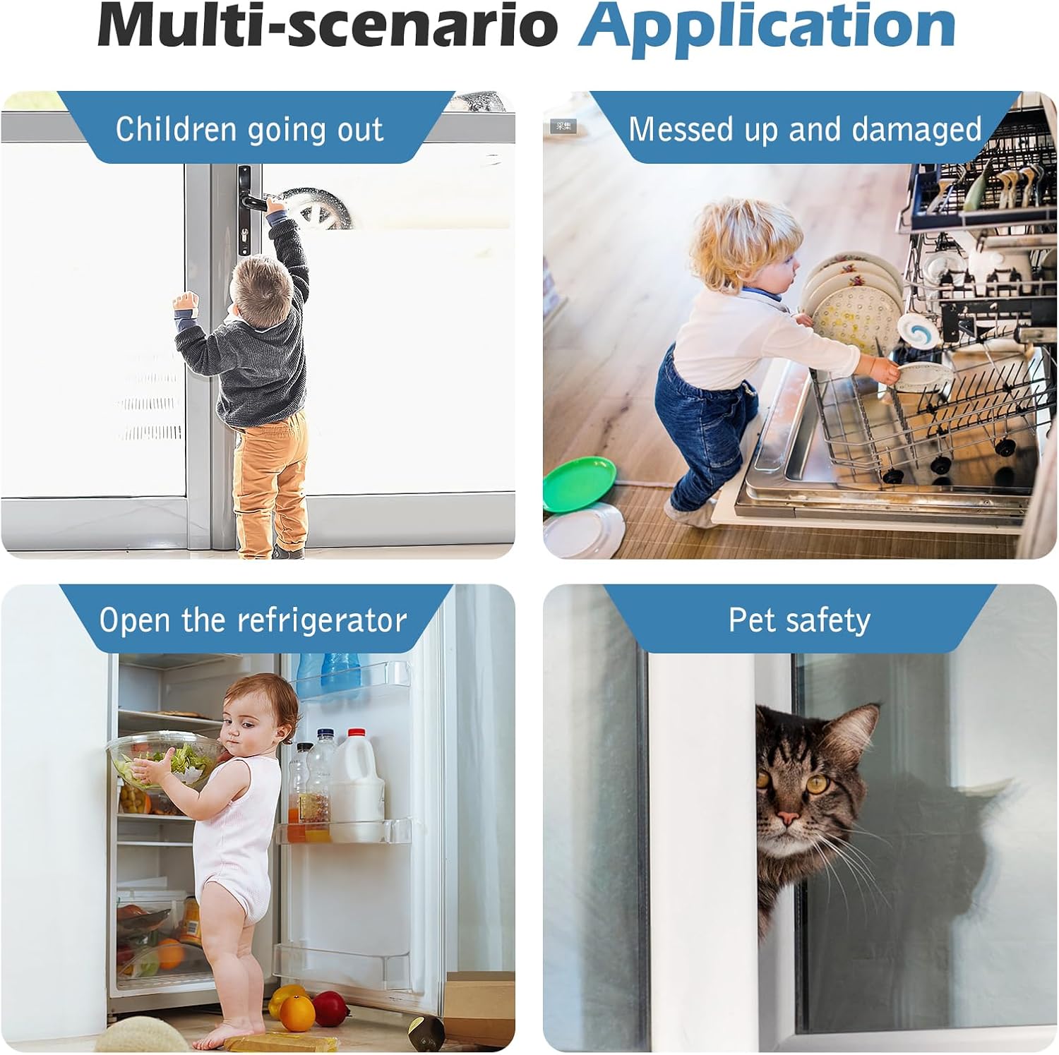 HKM-0308925 Adjustable Cat Door Latch with Door Stopper – Pet Safe Foam Guard for Cats, Child & Dog Proof, Easy Install