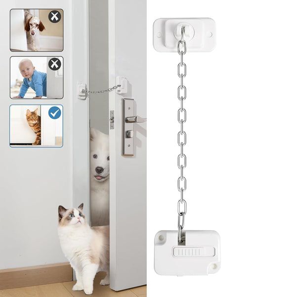 HKM-0308925 Adjustable Cat Door Latch with Door Stopper – Pet Safe Foam Guard for Cats, Child & Dog Proof, Easy Install