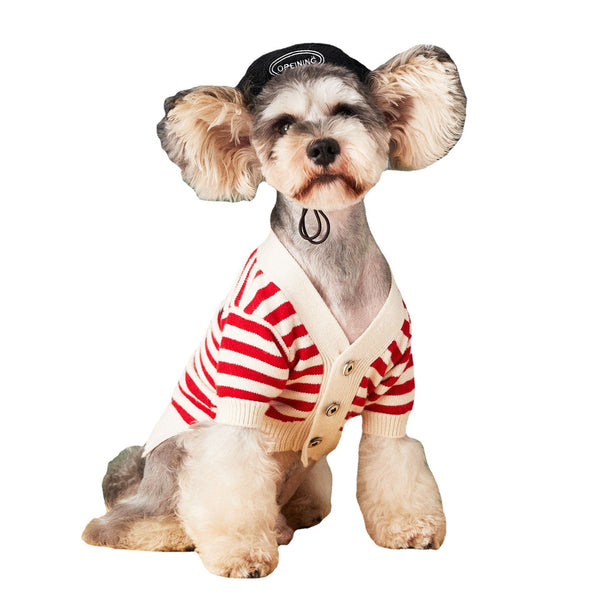 HKM-0309437 Striped Cotton Sweater Cardigan for Small Dogs - Black and Red Options Available