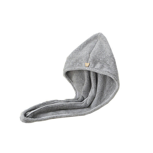 HKM-030995 Bamboo Charcoal Fiber Hair Towel - Coral Velvet Material in Gray and Striped Design
