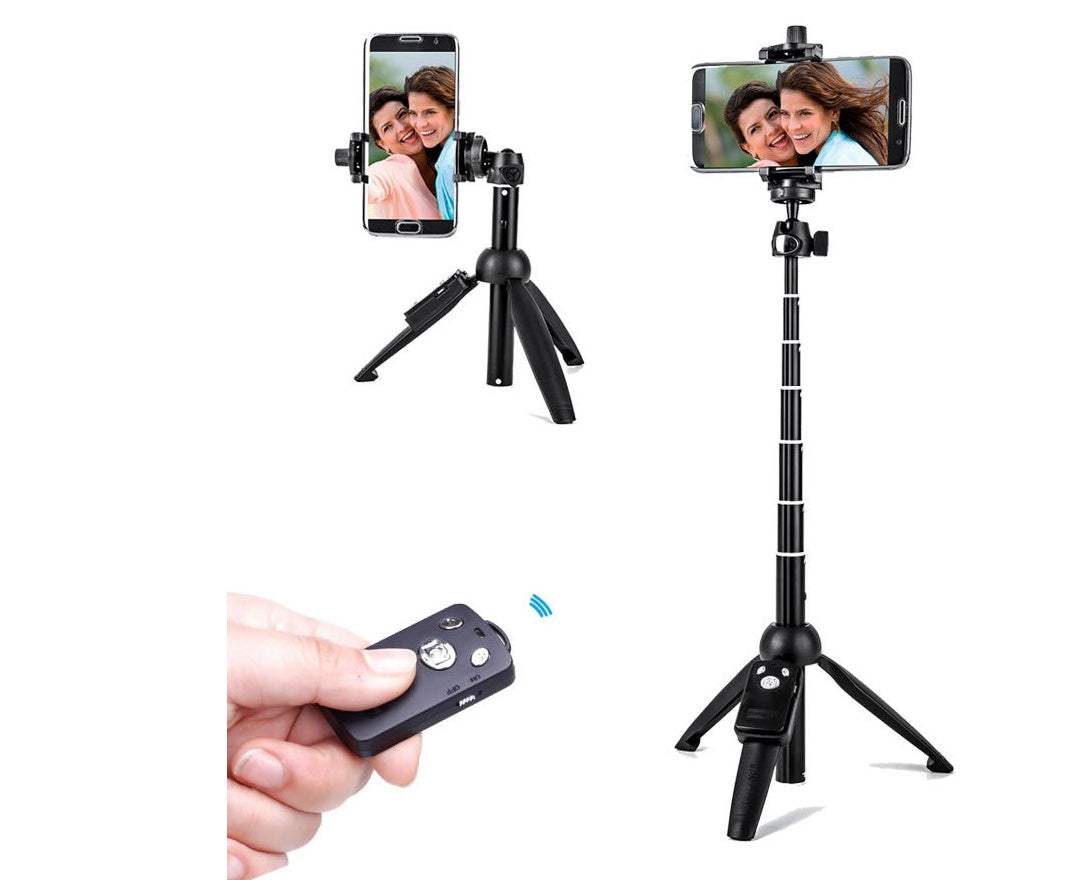 HKM-031123 Adjustable Selfie Stick Tripod for Mobile Phones, Collapsible Aluminum Alloy, Black, Compatible with iPhone Models
