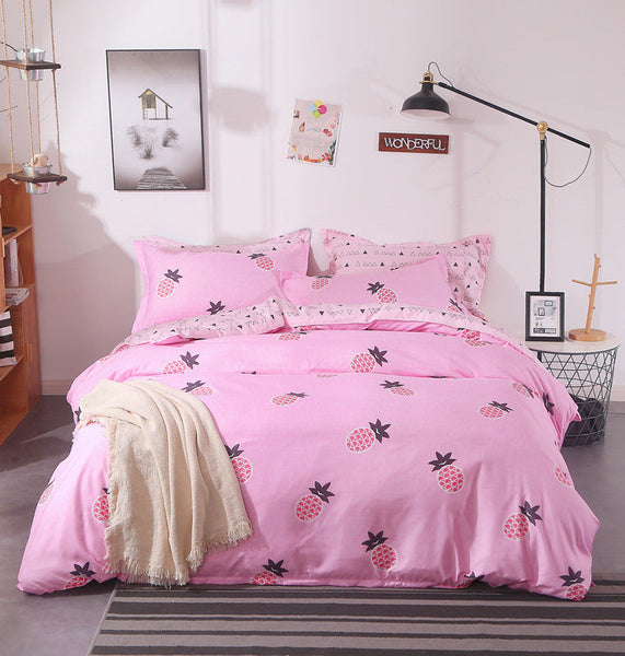 HKM-031187 Silk Cotton Bed Sheet and Quilt Set in Various Sizes with Duvet Cover and Pillowcases