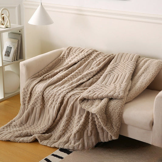 HKM-031251 Cozy Double Layer Striped Lambswool Blanket - Multiple Sizes and Colors