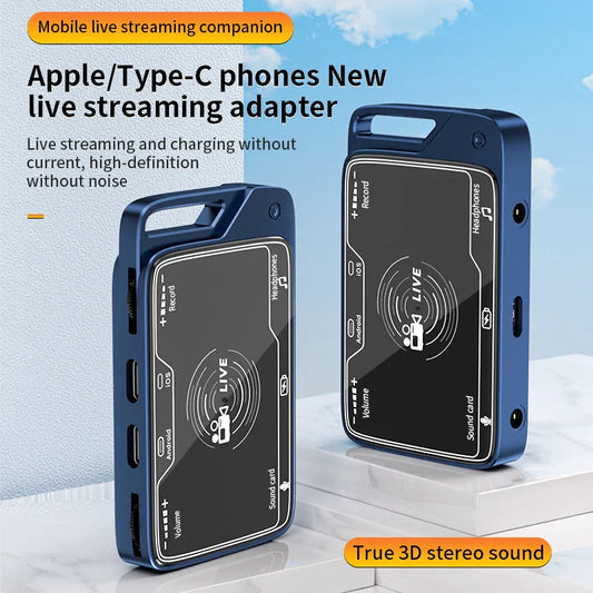 HKM-031315 Stereo Sound Card Live Streaming Adapter for Apple and Android, 2-in-1 Type-C Broadcast Converter