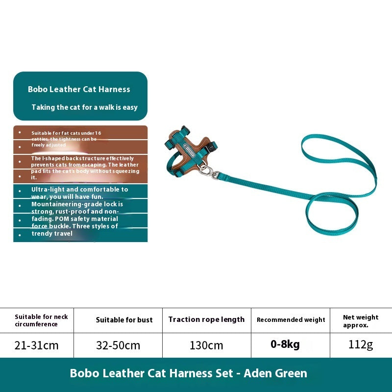 HKM-0314045 Cat Chest and Back Harness Leash Set - Reflective Nylon Options in Various Colors