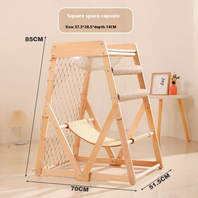 HKM-0314685 Sisal Cat Scratching Column and Climbing Frame with Solid Wood Design