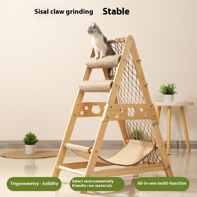 HKM-0314685 Sisal Cat Scratching Column and Climbing Frame with Solid Wood Design