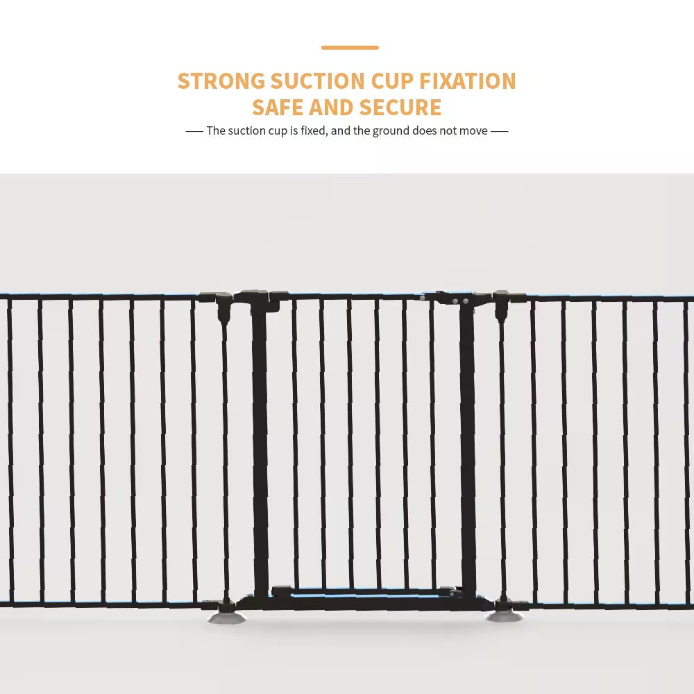 HKM-0315069 Durable Metal Shopping Basket Set with Storage Fence - 8 Piece, Black