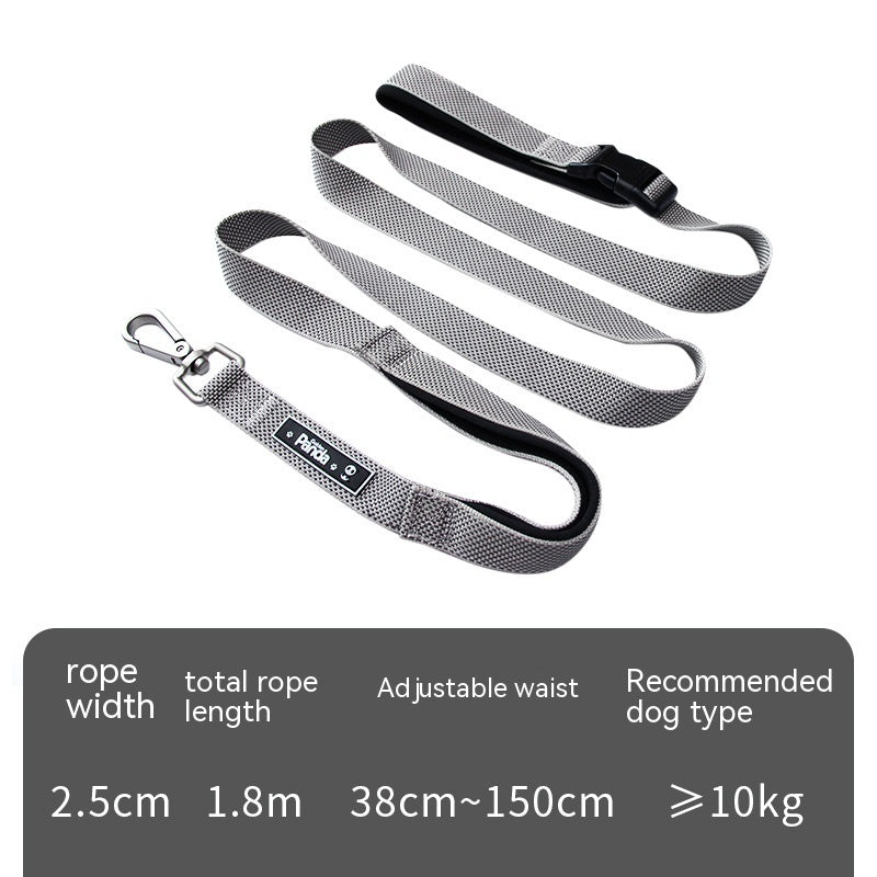 HKM-0316989 Multi-Functional Nylon Dog Leash in Light and Dark Grey