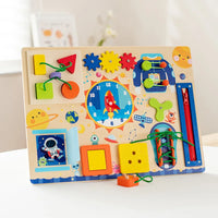 HKM-031699 Montessori Wooden Space Busy Board for Early Learning and Sensory Play