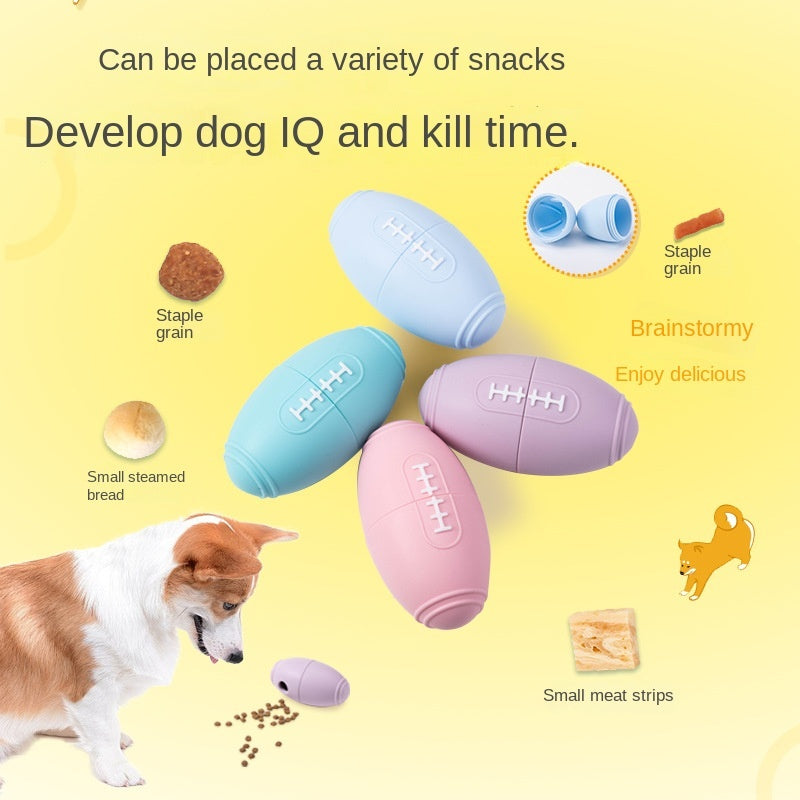 HKM-0318653 Durable Silicone Dog Toy for Boredom Relief with Rugby Shape and Food Dispensing Features
