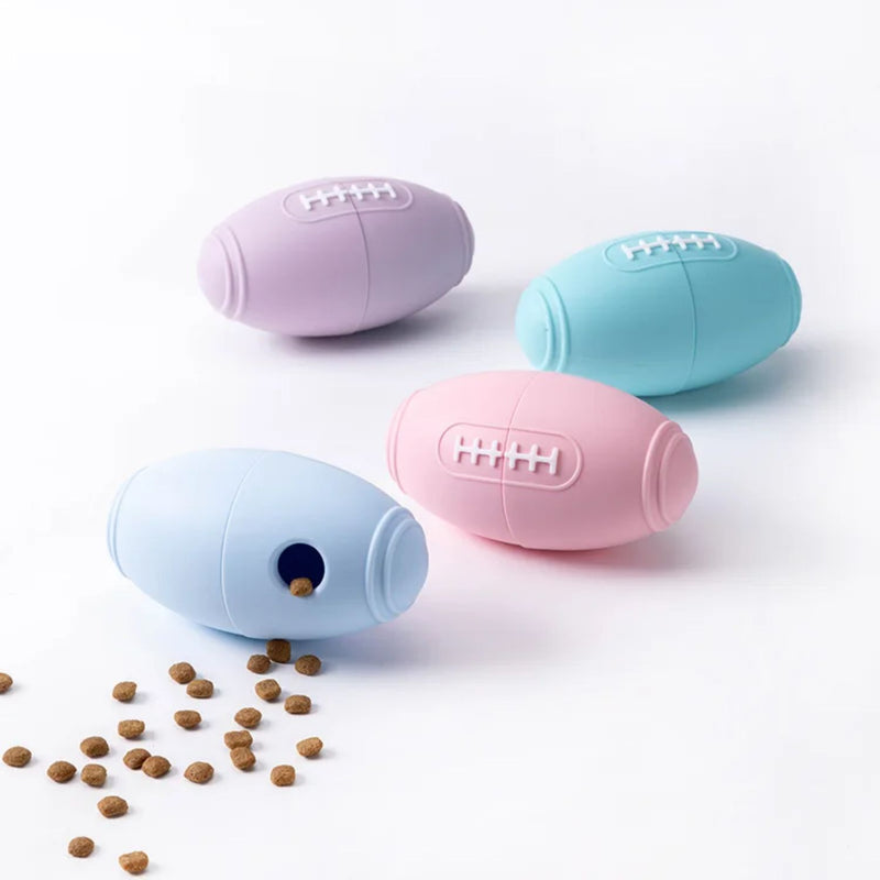 HKM-0318653 Durable Silicone Dog Toy for Boredom Relief with Rugby Shape and Food Dispensing Features