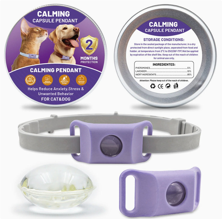 HKM-0319165 Pet Calm Anti-Stress Buckle for Dogs and Cats with Soothing Capsules and Silicone Stabilization Rings - Purple and Green Options Available