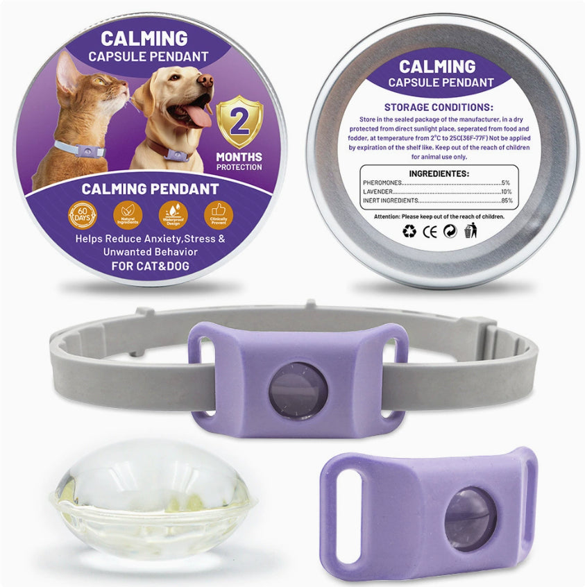 HKM-0319165 Pet Calm Anti-Stress Buckle for Dogs and Cats with Soothing Capsules and Silicone Stabilization Rings - Purple and Green Options Available