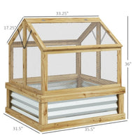 HKM-0320829 Wooden Raised Garden Bed with Polycarbonate Greenhouse, 35.5" x 31.5" x 36", Natural Finish