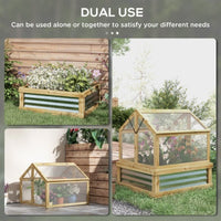 HKM-0320829 Wooden Raised Garden Bed with Polycarbonate Greenhouse, 35.5" x 31.5" x 36", Natural Finish