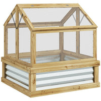 HKM-0320829 Wooden Raised Garden Bed with Polycarbonate Greenhouse, 35.5" x 31.5" x 36", Natural Finish