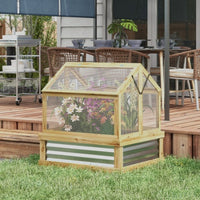 HKM-0320829 Wooden Raised Garden Bed with Polycarbonate Greenhouse, 35.5" x 31.5" x 36", Natural Finish
